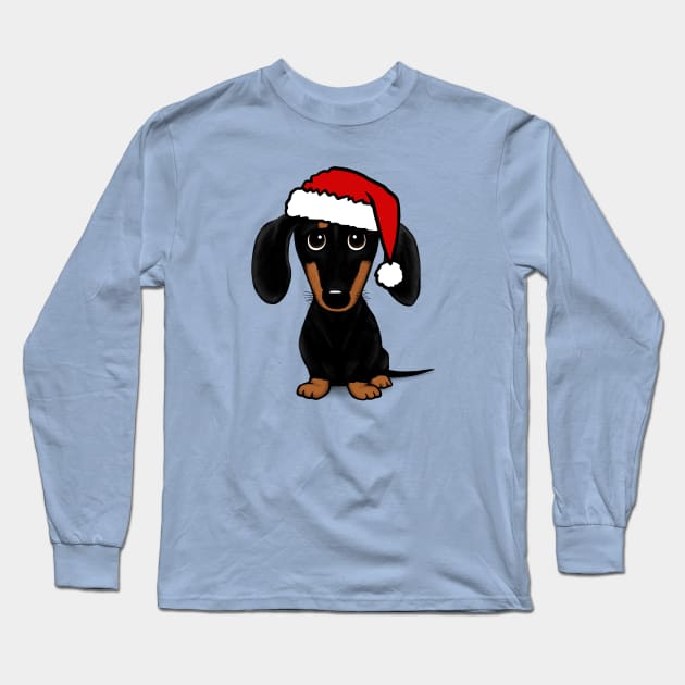 Santa Dachshund Black and Tan Wiener Dog Christmas Long Sleeve T-Shirt by Coffee Squirrel